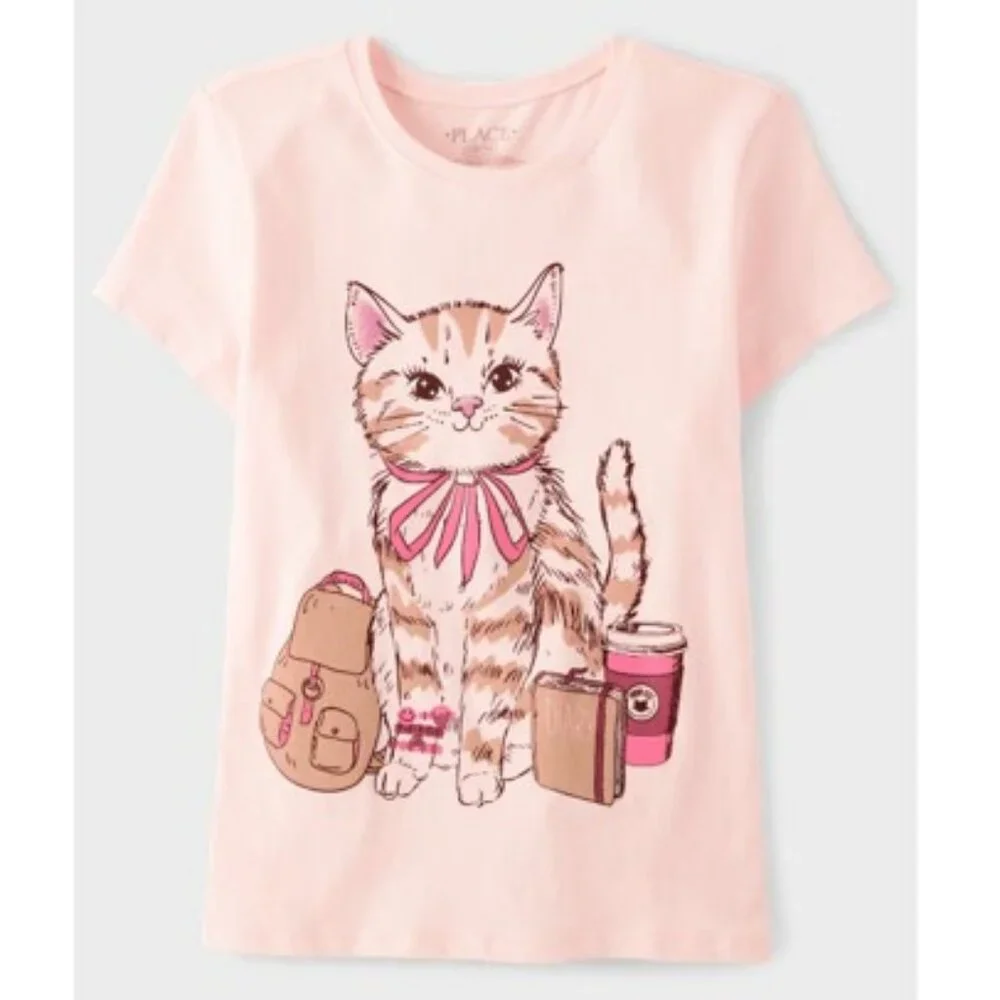 Pink “Girly Cat Things” Short Sleeve Graphic Tee (Girls Size S 5/6)‎ BRAND-NEW!